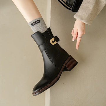 Vintage Square Head Thick And Short Boots Women Autumn And Winter New Fashion Thin Knight Boots Buckle And Large Size Boots High Quality Shoes